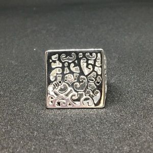 R#7 925 Sterling Silver Square Hearts Ring SZ 8